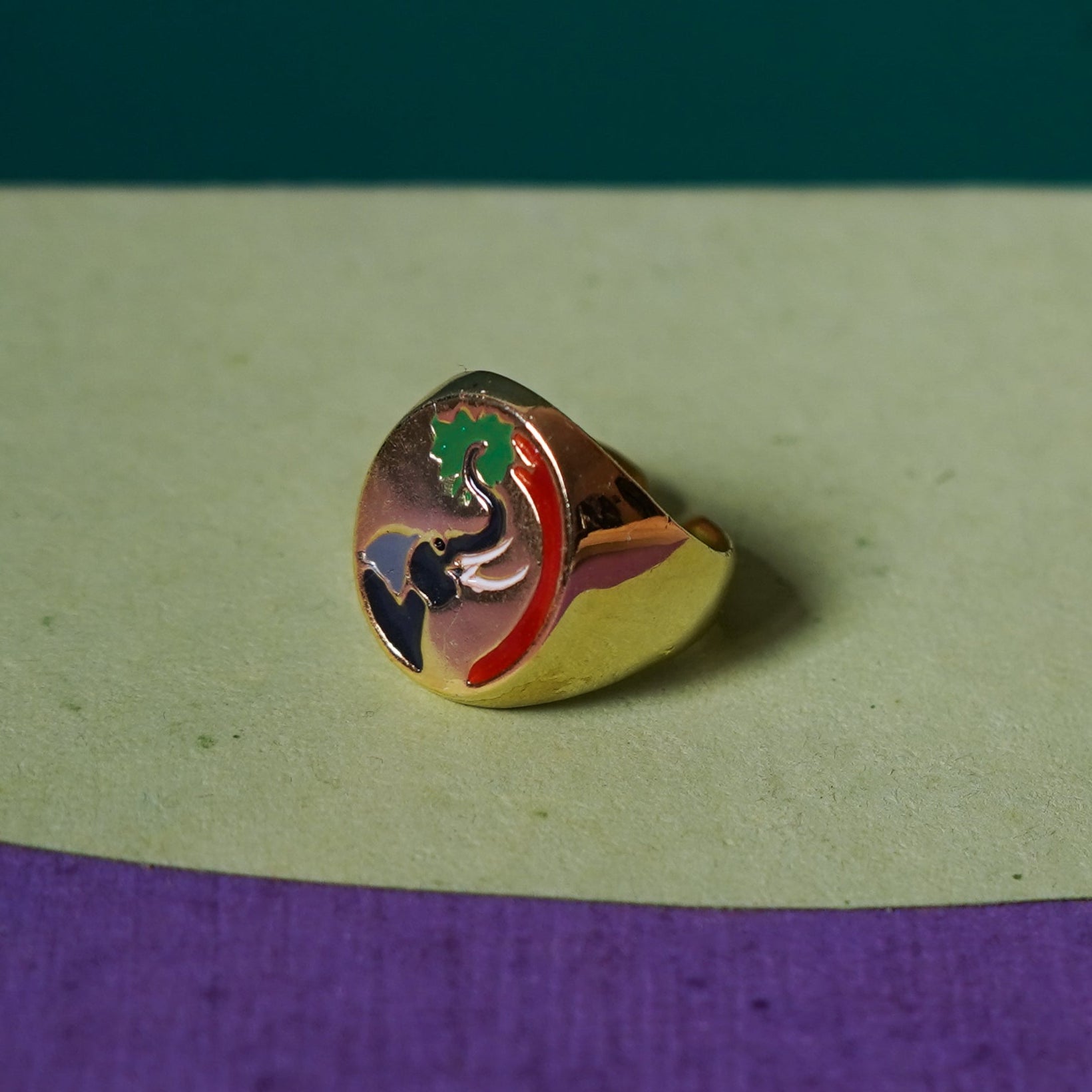 Elephant Enamel Signet Ring