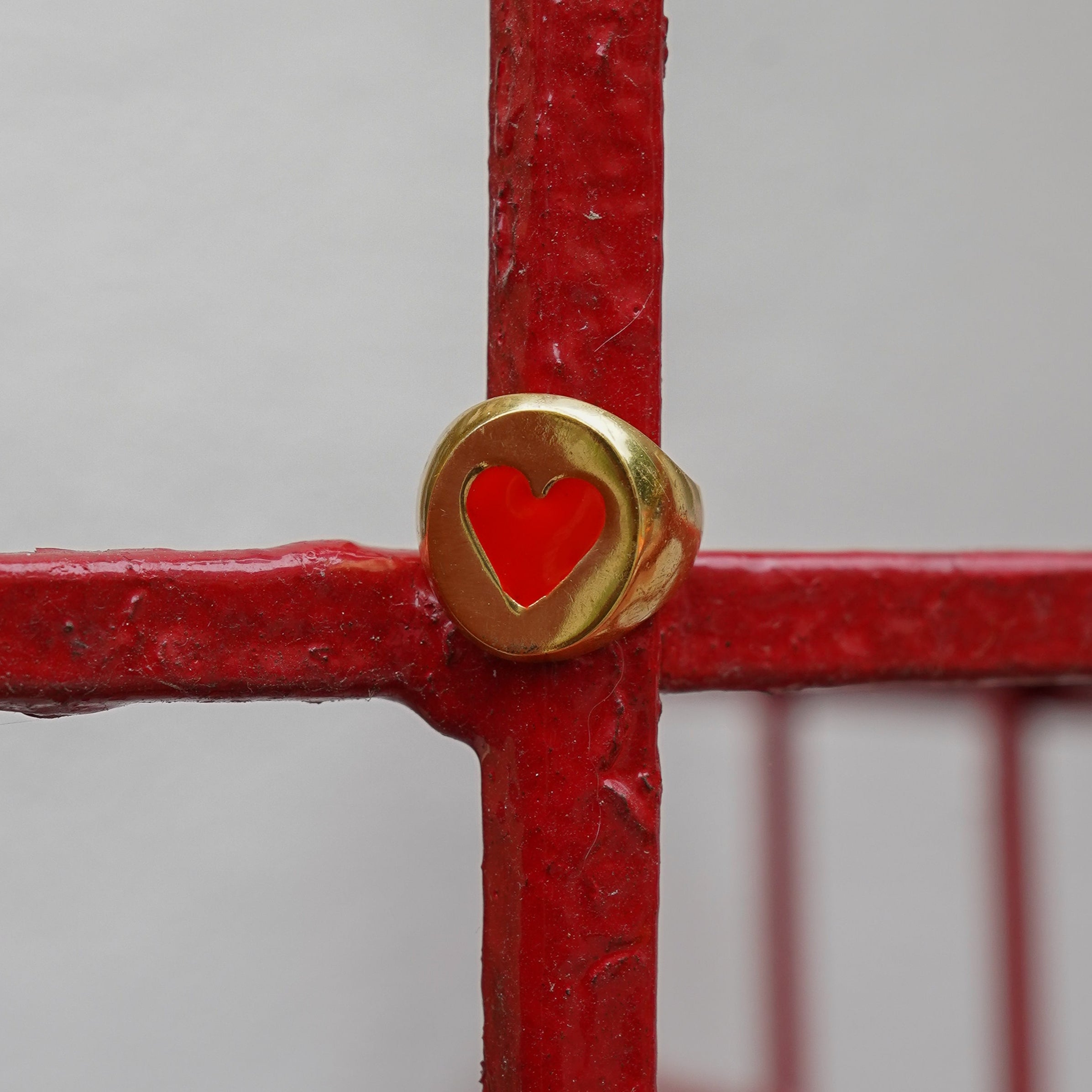 Heart Enamel Signet Ring