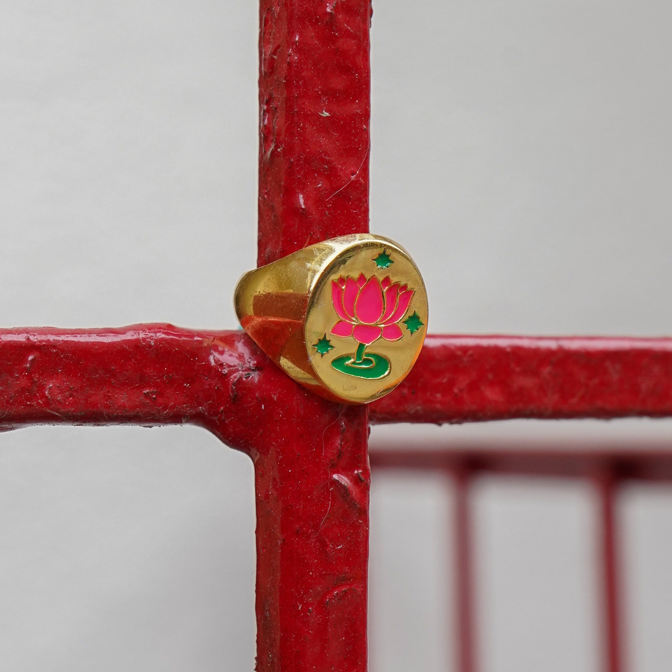 Lotus Enamel Signet Ring