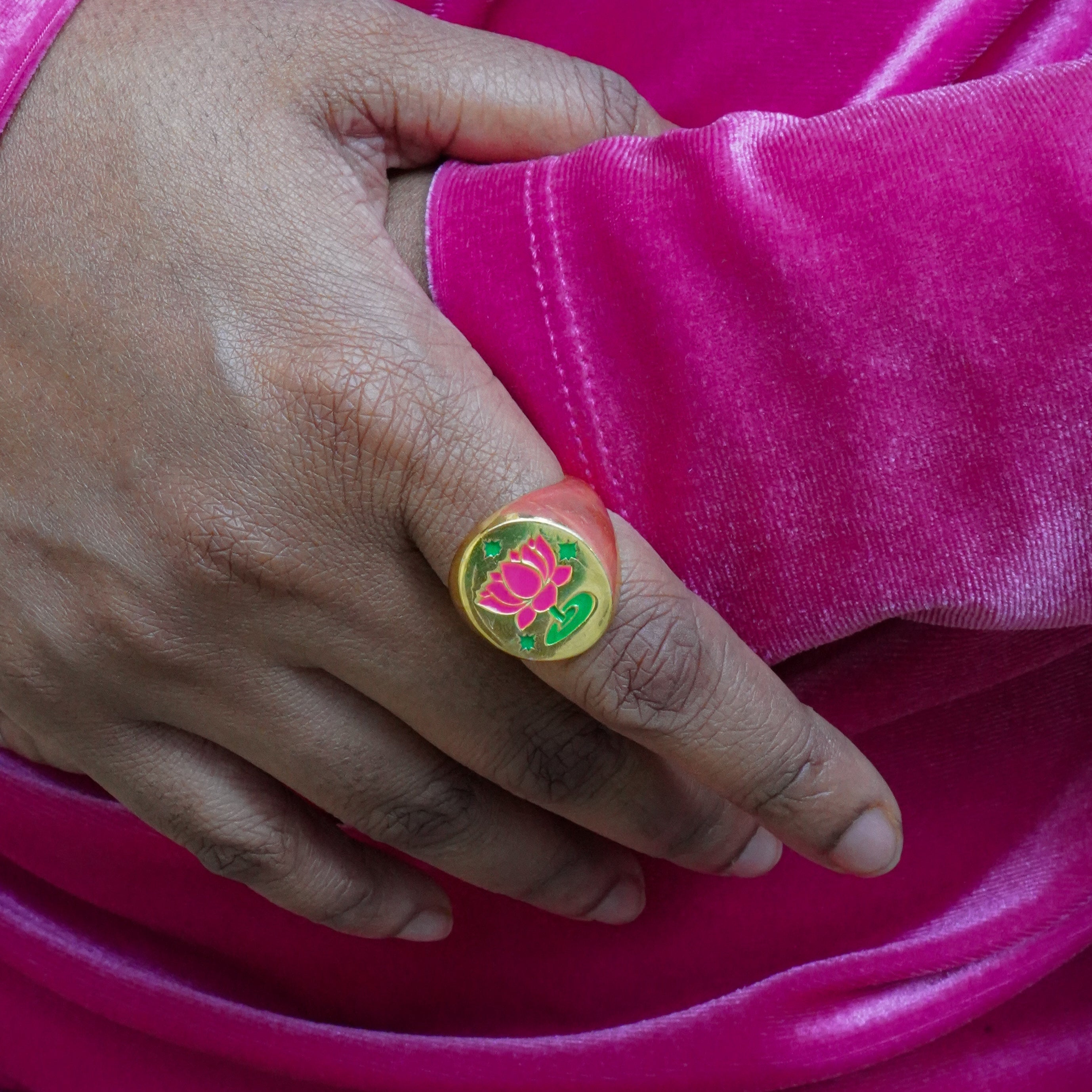 Lotus Enamel Signet Ring