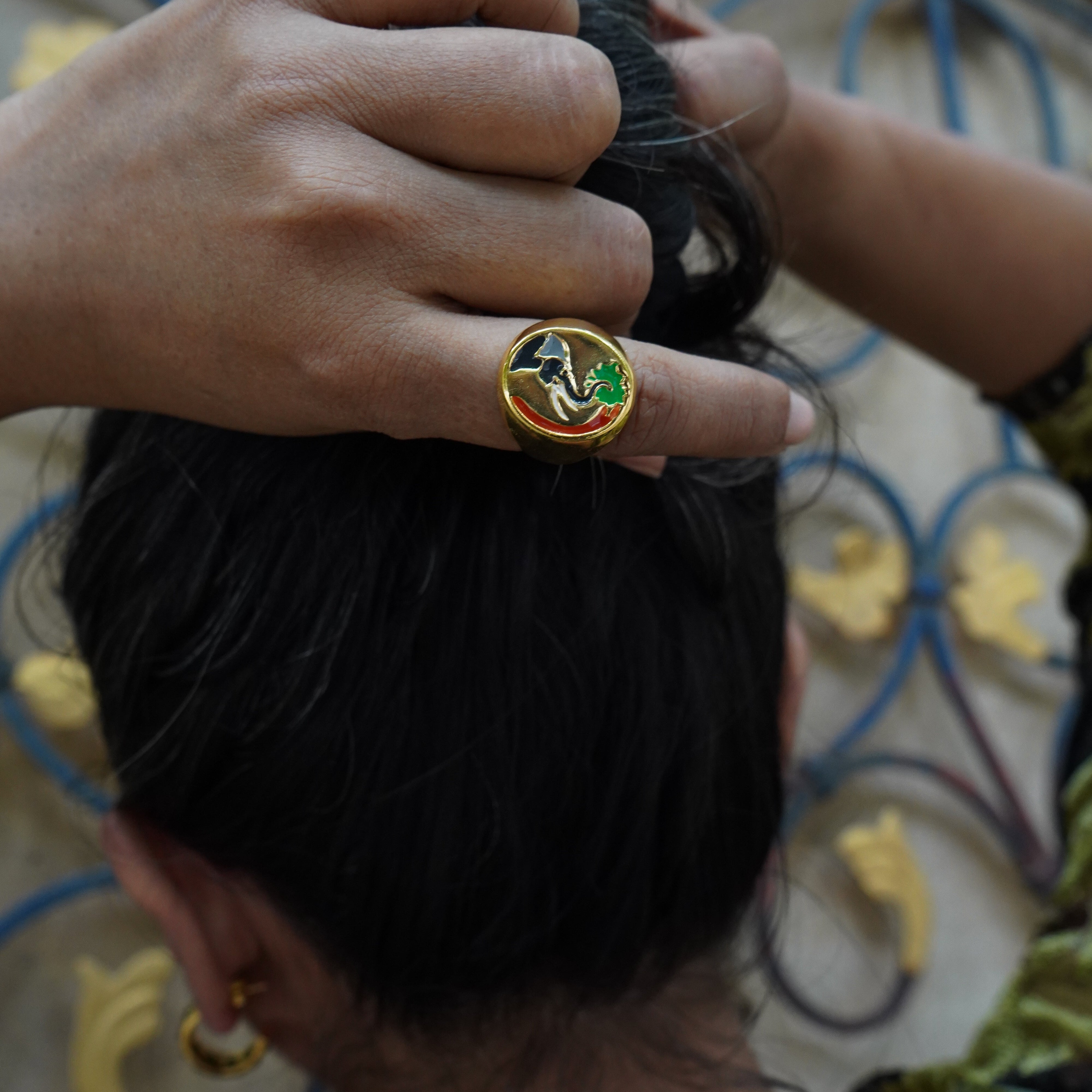 Elephant Enamel Signet Ring