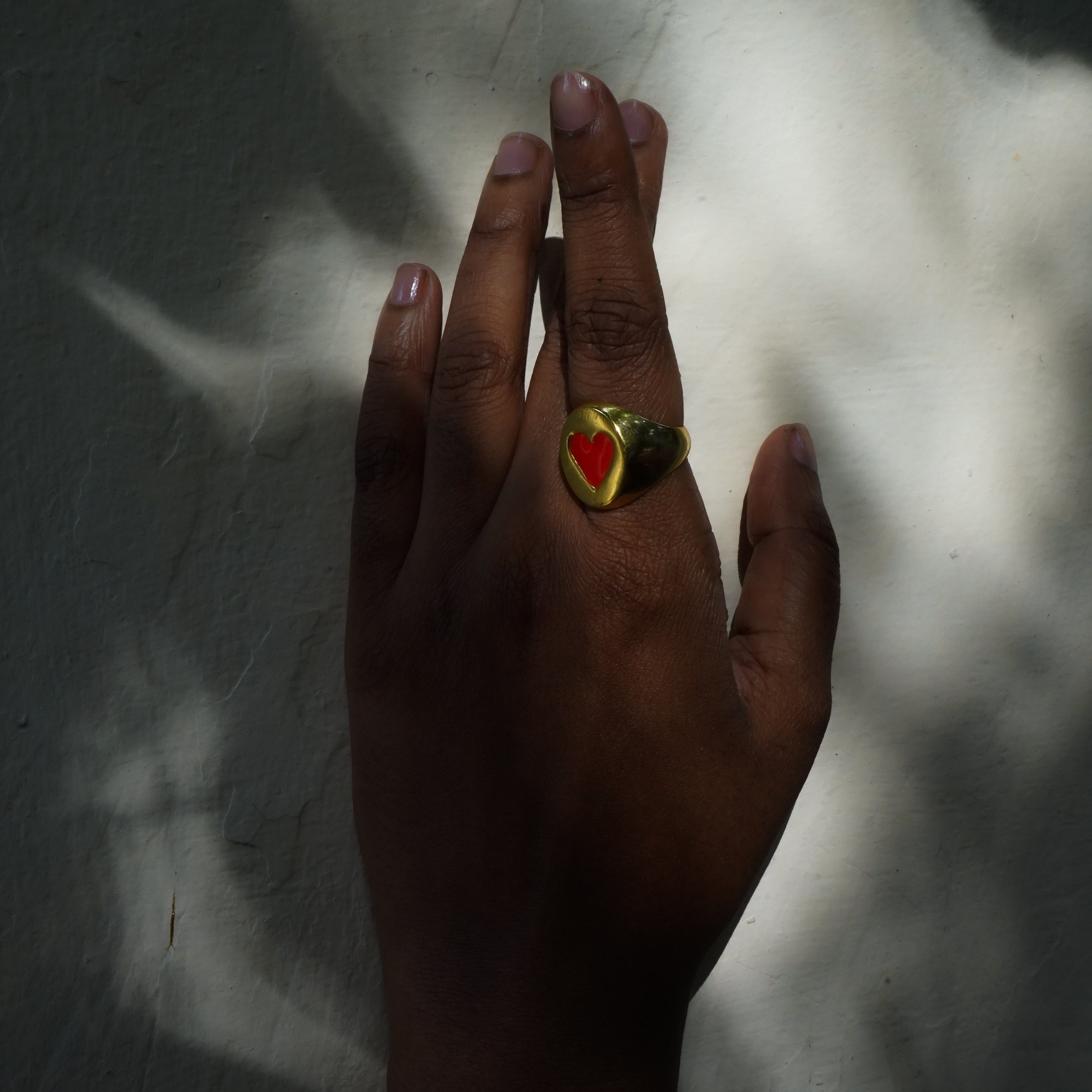 Heart Enamel Signet Ring