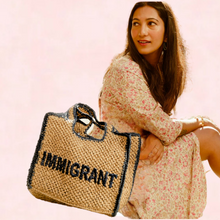 Load image into Gallery viewer, IMMIGRANT Embroidered Raffia Tote